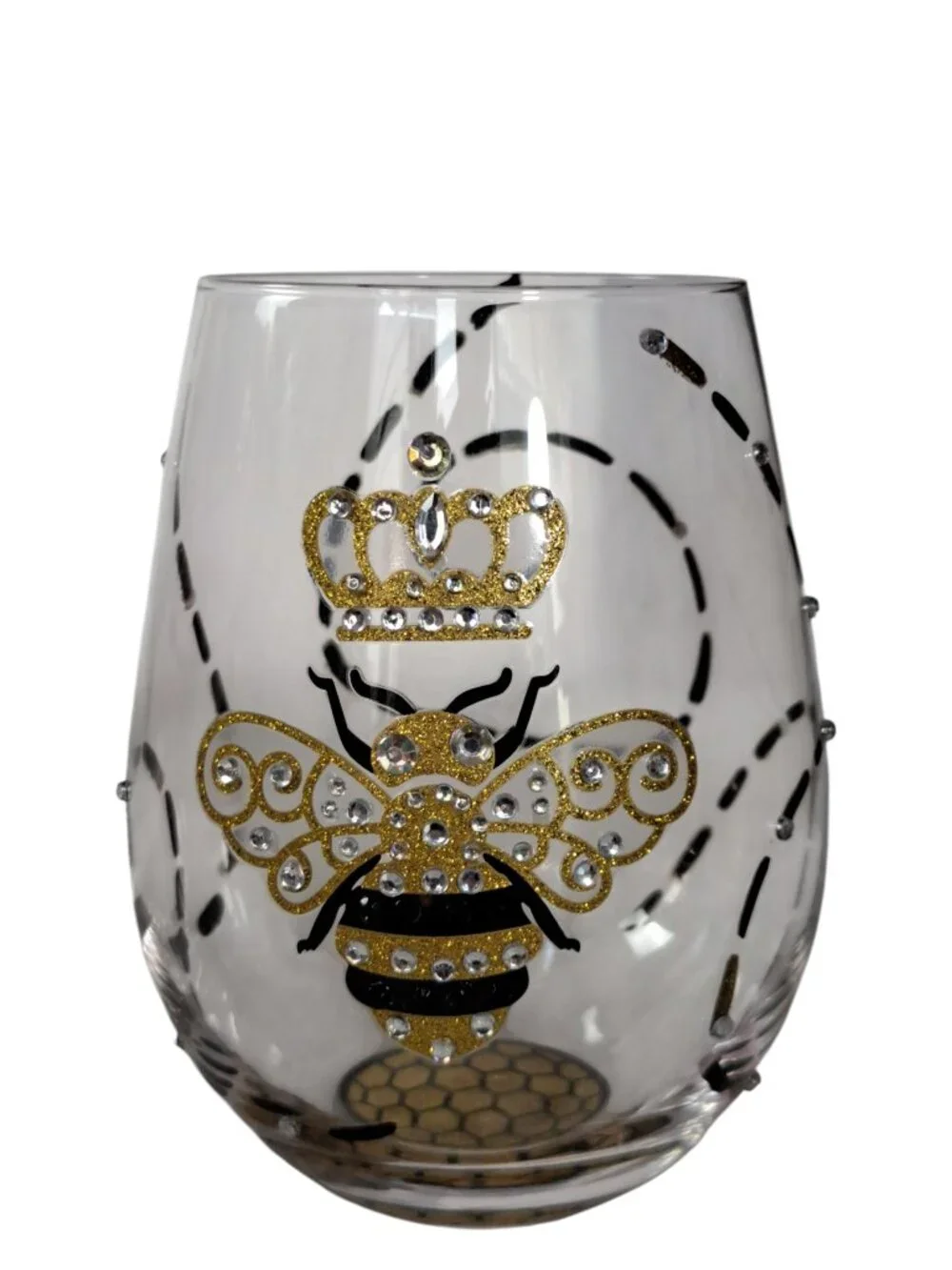 Lolita Queen Bee Stemless Hand Painted & Jeweled 19oz Wine Glass. RARE!